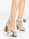 Pantofi cu Toc Gros si Platforma 8245 SILVER | CM