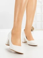 Pantofi cu Toc Gros 8136 WHITE | CM