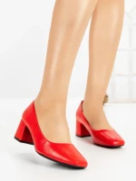Pantofi cu Toc Gros 8132 RED | CM