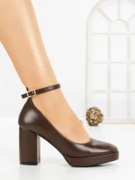 Pantofi cu Toc Gros 77-464 BROWN | CM