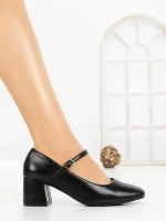 Pantofi cu Toc Gros 8133 BLACK PU | CM