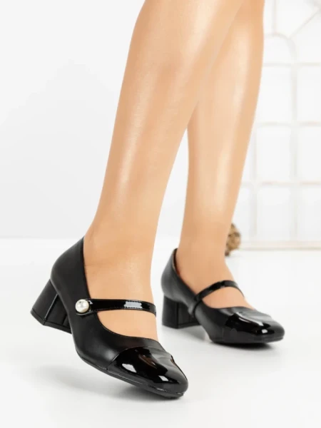 Pantofi cu Toc Gros 77-560 BLACK | CM
