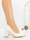 Pantofi cu Toc Gros 8128 WHITE | CM