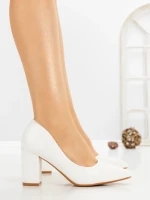 Pantofi cu Toc Gros 8128 WHITE | CM