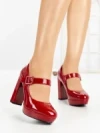 Pantofi cu Toc Gros si Platforma 8143 RED | CM