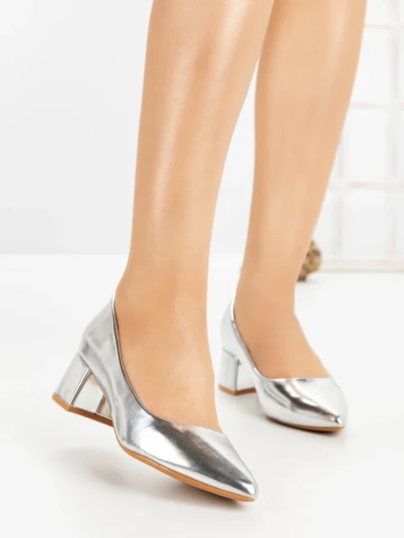 Pantofi cu Toc Gros 8125 SILVER | CM