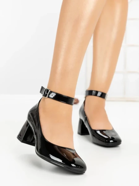 Pantofi cu Toc Gros 8250 BLACK | CM