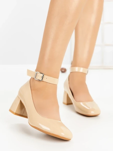 Pantofi cu Toc Gros 8250 BEIGE | CM
