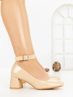 Pantofi cu Toc Gros 8250 BEIGE | CM