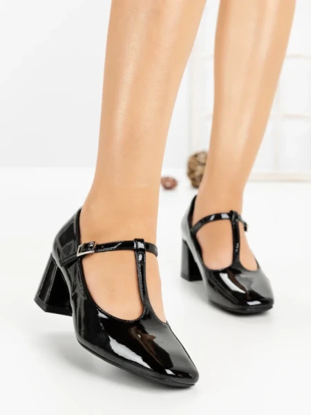 Pantofi cu Toc Gros 8134 BLACK | CM