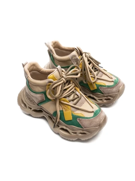 Pantofi Sport Dama din piele naturala HY6322 GREEN-YELLOW | ADVANCER