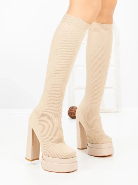 Cizme Dama cu Toc si Platforma C-260 BEIGE | STEPHAN