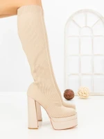 Cizme Dama cu Toc si Platforma C-260 BEIGE | STEPHAN