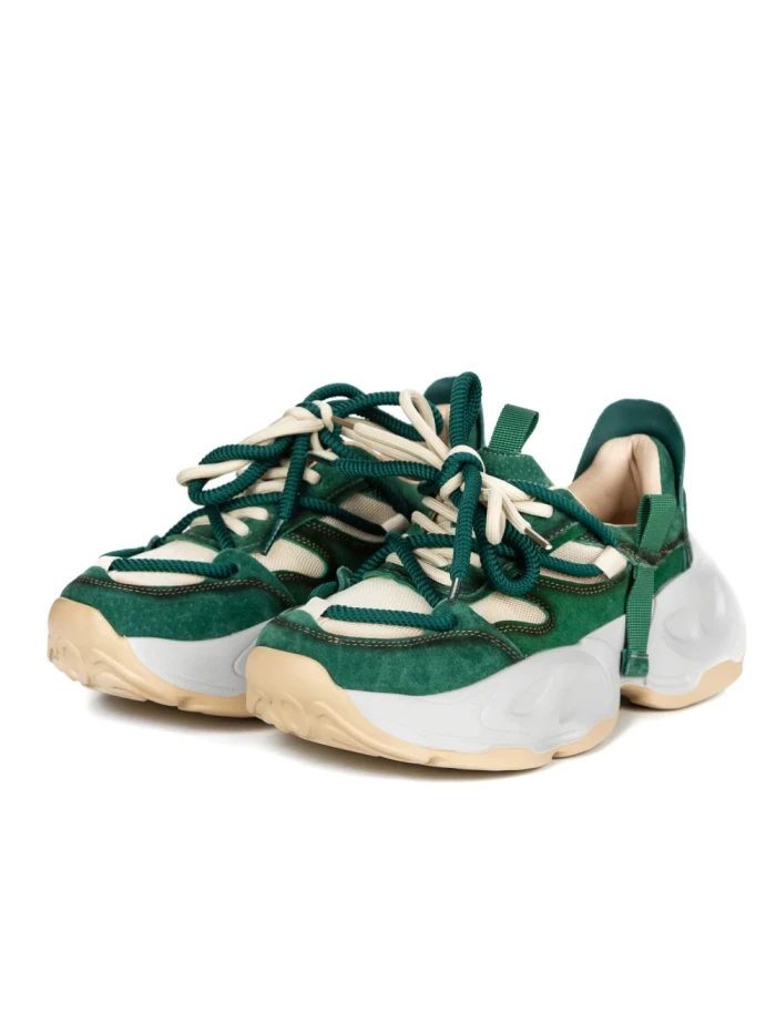Pantofi Sport Dama din piele naturala 2586 CREAM-GREEN | FRANCO GERARDO