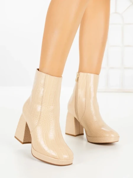 Botine cu Toc Gros 9109 BEIGE | CM