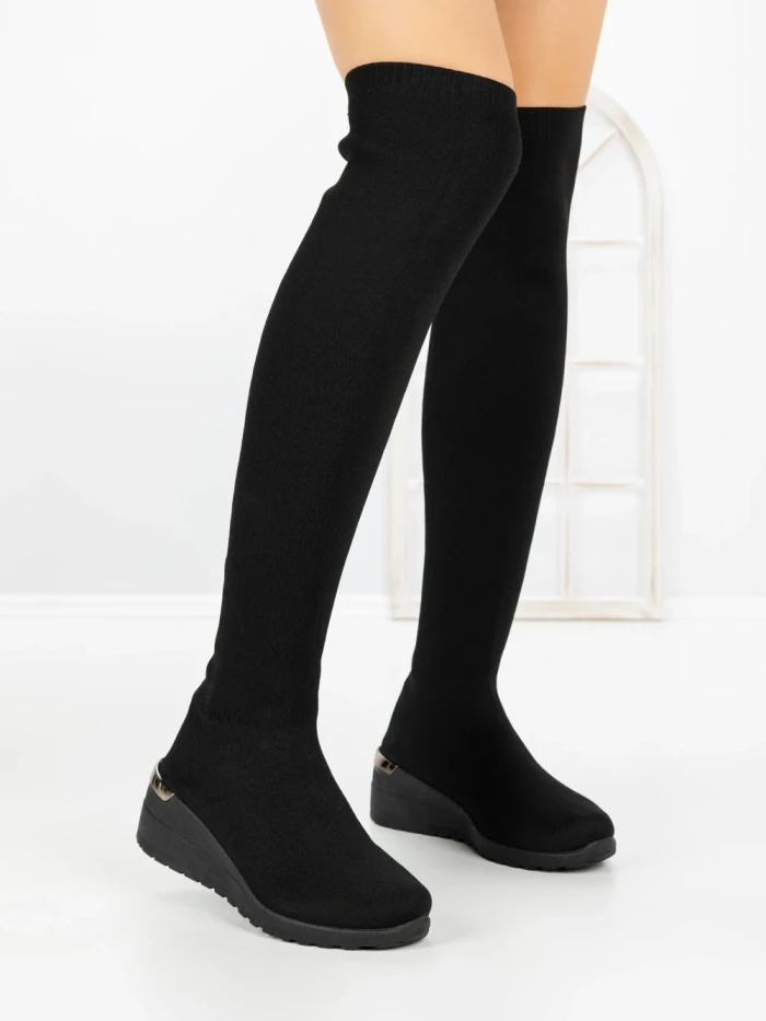 Cizme Dama cu Platforma YM-172 BLACK | H&D