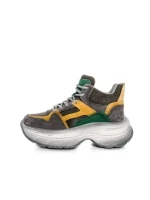 Pantofi Sport Dama din piele naturala HD7673 DARK GREEN-YELLOW | ADVANCER