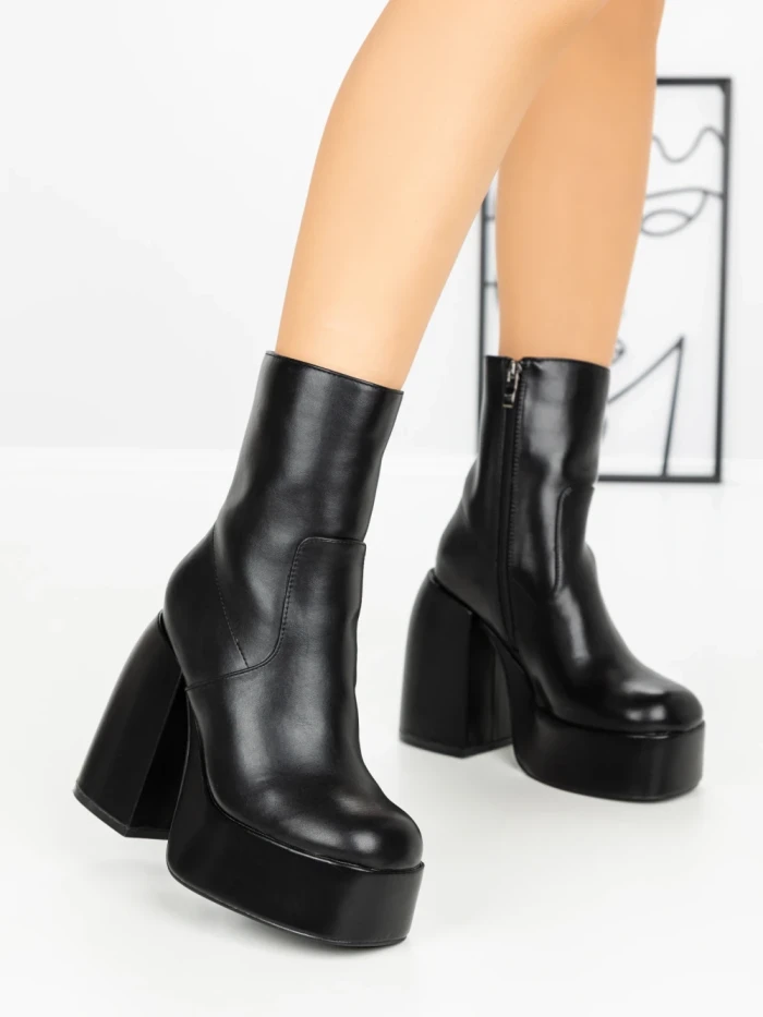 Botine cu Toc Gros G0801 BLACK | MIA SHOES