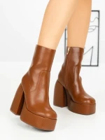 Botine cu Toc Gros G0801 BROWN | MIA SHOES
