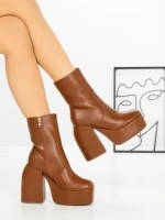 Botine cu Toc Gros G0801 BROWN | MIA SHOES