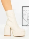 Botine cu Toc Gros G0801 BEIGE | MIA SHOES