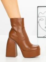 Botine cu Toc Gros F0902 BROWN | MIA SHOES