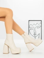 Botine cu Toc Gros F0902 BEIGE | MIA SHOES
