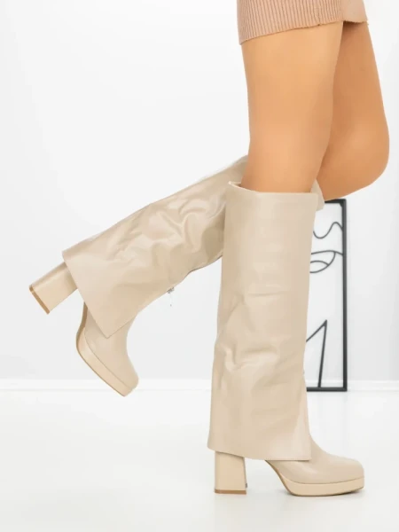 Cizme Dama cu Toc si Platforma QT07-12 BEIGE | BELLICY