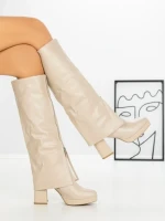 Cizme Dama cu Toc si Platforma QT07-12 BEIGE | BELLICY