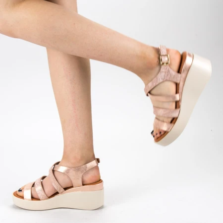 Sandale Dama cu Toc si Platforma QZL227 Champagne Mei