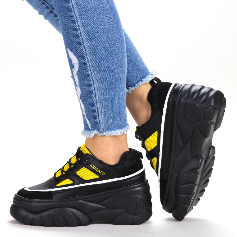 Pantofi sport dama cu platforma p9198 black-yellow (083) botinelli