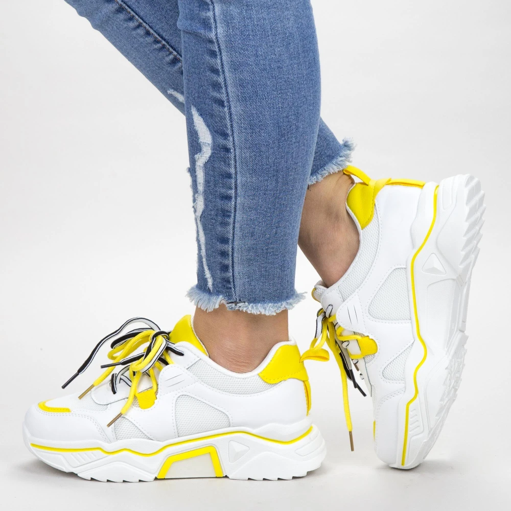 Pantofi sport dama ykq218 white-yellow (001) mei