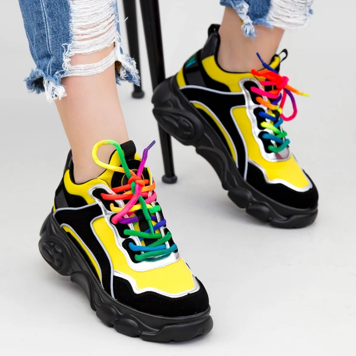 Pantofi Sport Dama cu Platforma SZ238 Black-Yellow Mei