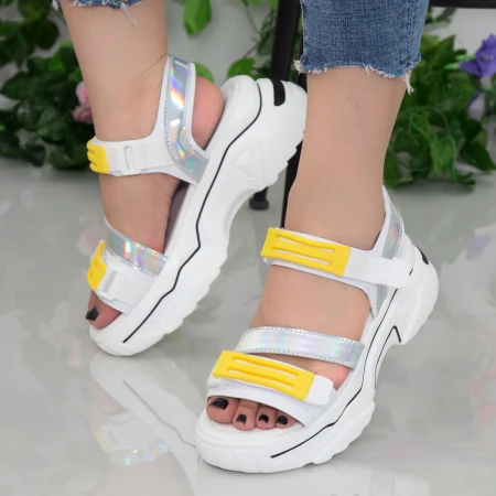 Sandale Dama cu Platforma NX95 White-Yellow Mei
