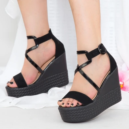 Sandale Dama cu Toc gros si Platforma LM252 Black Mei
