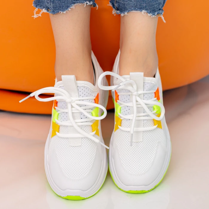 Pantofi Sport Dama cu Platforma X682 White-Green Se7en