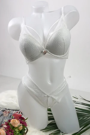 Set lenjerie intima - chilot si sutien - D11 Alb Mei