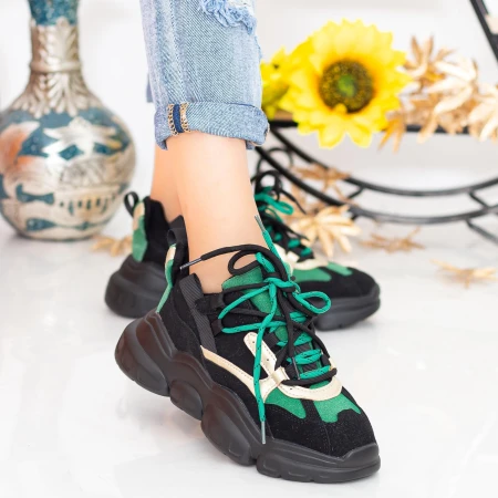 Pantofi Sport Dama cu Platforma LGYED3 Negru-Verde Mei