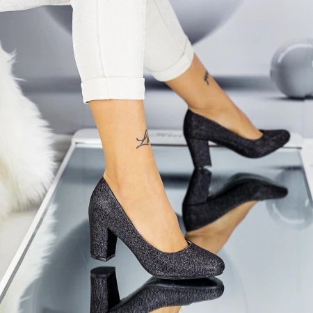Pantofi cu Toc gros QZL128C Black Mei