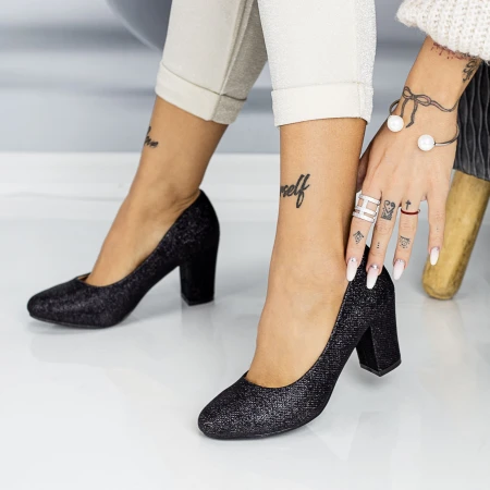 Pantofi cu Toc gros QZL128C Black Mei