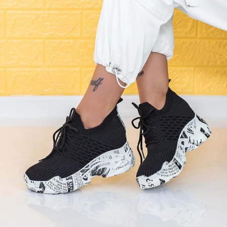 Pantofi Sport Dama cu Platforma WLGH61 Negru Mei