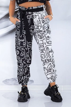 Pantaloni Dama 1905 Alb-Negru Fashion