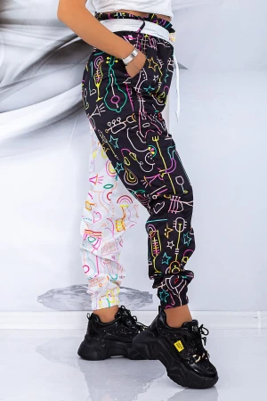 Pantaloni Dama 1909 Alb-Negru Fashion