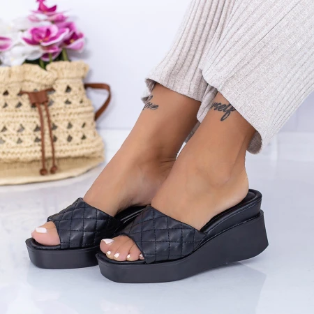 Papuci Dama cu Platforma XQJ8 Negru Mei