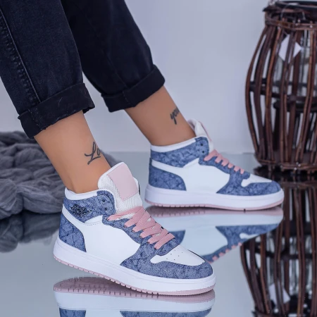 Pantofi Sport Dama JK15 Alb-Albastru-Roz Fashion