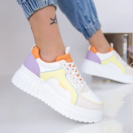Pantofi Sport Dama D218 Alb-Bej Fashion