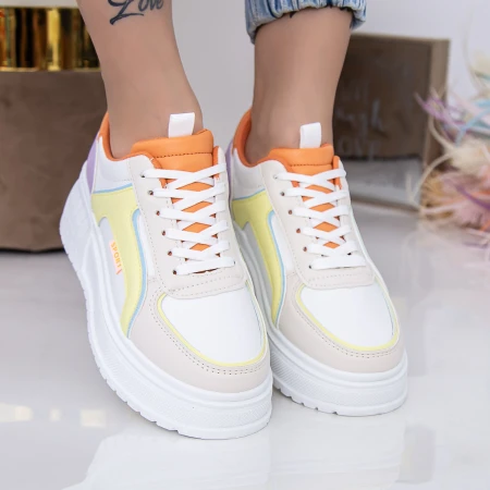 Pantofi Sport Dama D218 Alb-Bej Fashion